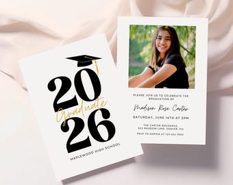 Graduation Invitation Template, Grad Announcement & Party Invite, 2026 Graduate, Grad Photo Card, Printable Canva Template, Instant Download