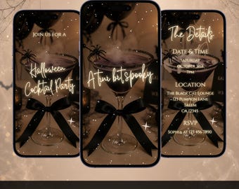 A Tini Bit Spooky Halloween Video Invitation, Halloween Cocktail Party Invite: Editable E-invite Canva Template