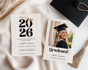 Graduation Announcement & Party Invitation, Class Of 2026 Invite, Printable Grad Photo Announcement Card: Editable Canva Template