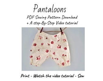 Video Tutorial How to sew Pantaloons for waldorf dolls, PDF pattern