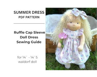 Waldorf Doll Dress Pattern PDF | 14.5” Summer Doll Clothes | Flutter Sleeve Sewing Tutorial