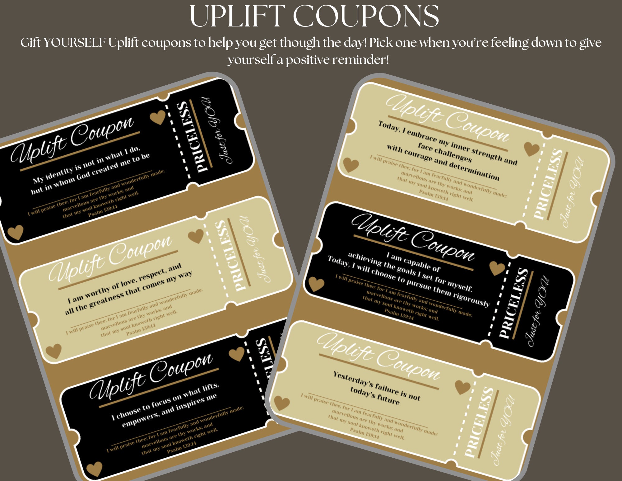 Coupons Printable, 24 Daily Reminder Coupons, Confidence Building, Christian Products, Daily focus, Coupons, Soft Girl Affirmations