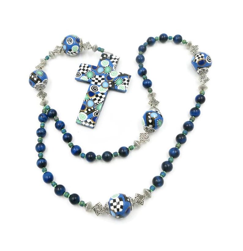 Blue Tiger Eye Anglican Rosary Prayer Beads Episcopal Polymer Clay ...