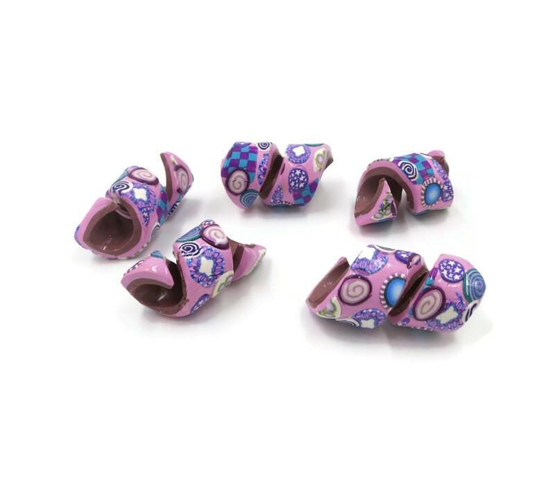 Perline a spirale rosa per dreadlock, gioielli per dreadlock, accessori per capelli in argilla polimerica fatti a mano, perlina con foro grande, apertura da 10 mm, stile boho hippie