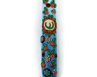 Mezuzah Case Handmade Turquoise Gradient Polymer Clay Jewish Wedding Gift Jewish Housewarming Judaica Jewish Home Decor Jewish Art