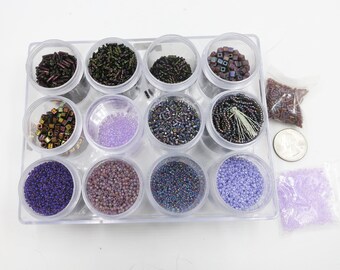 Purple 11/0 Miyuki Cube Beads Seed Beads 11/0 8/0 Bugle Beads Many Finishes DIY Beadweaving Clear Plastic Jars Bead Supplies Stash