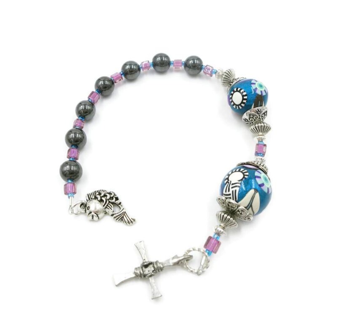 Hematite Anglican Rosary Handmade Focal Beads Protestant Gift Fish ...