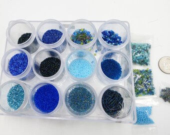 Blue Seed Beads 11/0 8/0 15/0 Miyuki Delica Matsuno Dyna-mites DIY Beadweaving Clear Plastic Jars Opaque Transparent Silver-lined Iris