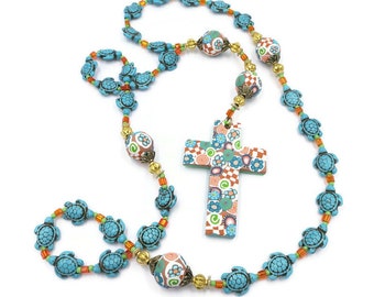 Howlite Turtles Anglican Rosary Handmade Polymer Clay Cross and Focal Beads Protestant Gift Unisex Prayer Beads Meditation Deployment