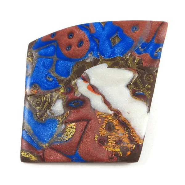 50% DE RÉDUCTION Mokume Gane Polymer Clay Pin Handmade Art Jewelry Brooch Abstract Pantone Snorkel Blue and Russet Gift pour elle moins de 10 USD