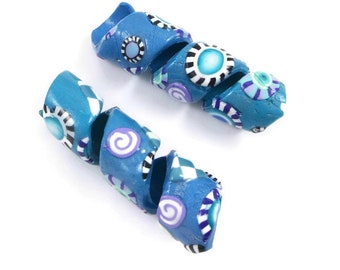 Blue Spiral Dreadlock Beads Set of Two Dreadlock Jewelry Handmade Polymer Clay Hair Accessories Large Hole Bead 9 mm Opening Boho Hippie