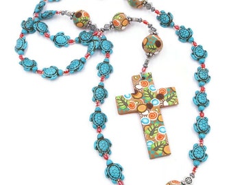 Howlite Turtles Anglican Rosary Handmade Polymer Clay Cross and Focal Beads Protestant Gift Unisex Prayer Beads Meditation Graduation