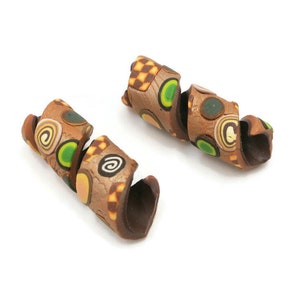 Copper Spiral Dreadlock Beads Set of Two Dreadlock Jewelry Handmade Polymer Clay Hair Accessories Large Hole Bead 9 mm Opening Boho Hippie