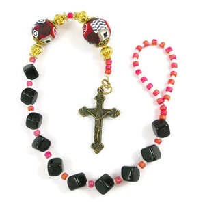 Catholic One Decade Rosary Chaplet Handmade Prayer Beads Pewter Crucifix Catholic Gift Under 25 Dollars
