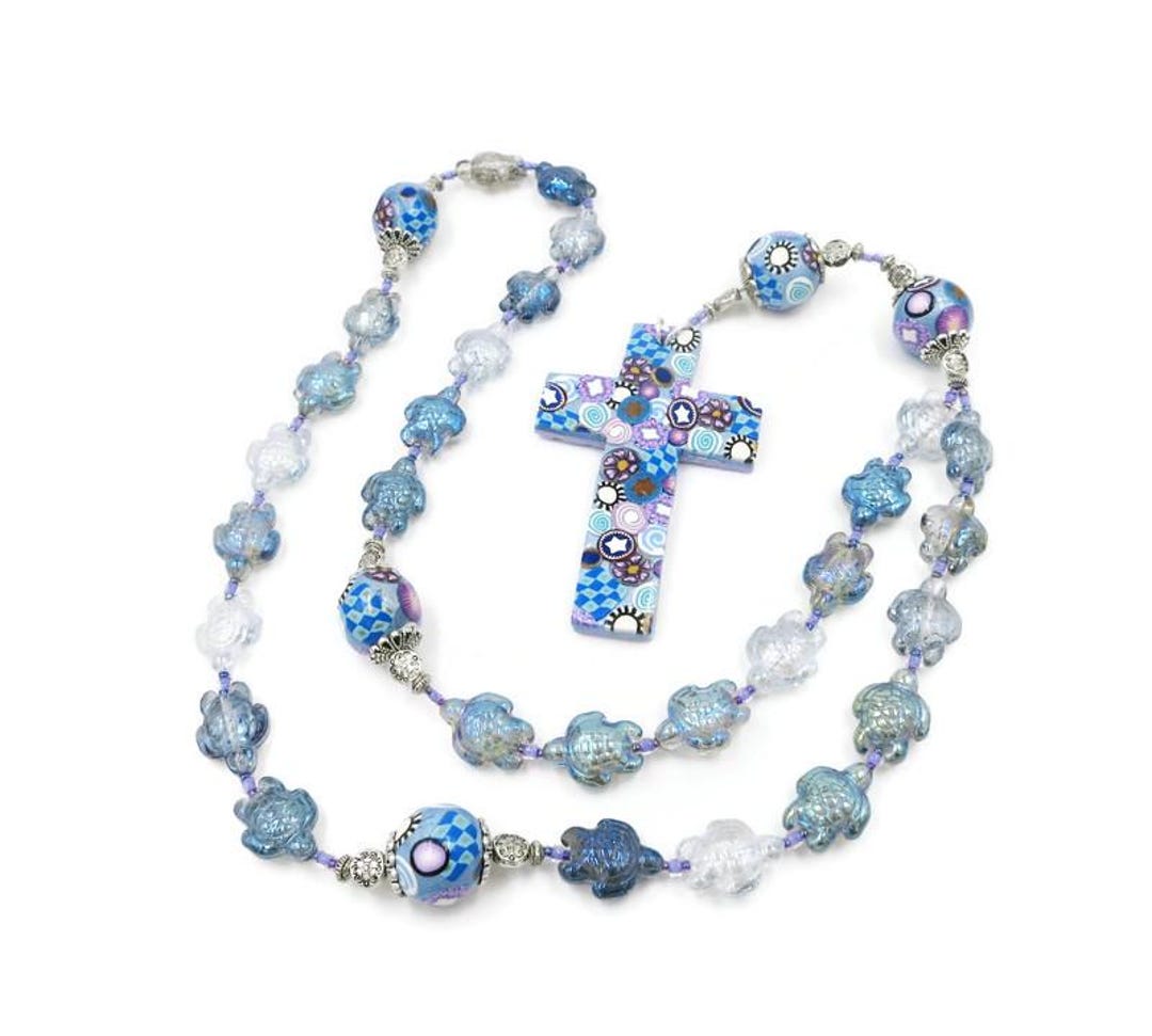 Glass Turtle Anglican Rosary Prayer Beads Handmade Polymer Clay Cross ...