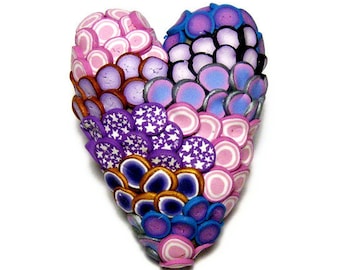 Textured Heart Polymer Clay Pin Handmade Brooch Art Jewelry Canework Pink Purple Love Valentine's Day