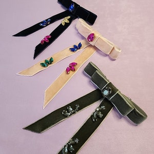 Velvet Bow Hair Clip with Crystals – Handmade Luxury Hair Accessory