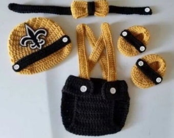 Crochet Baby Boy New Orleans Saints Football Inspired Outfit Photo Prop Baby Boy Clothing