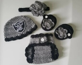 Crochet Baby Girl Las Vegas Raiders Football Inspired Outfit Photo Prop Baby Girl Clothing