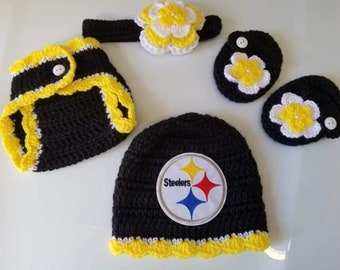 Crochet Baby Girl Pittsburgh Steelers Football Inspired Outfit Photo Prop Baby Girl Clothing