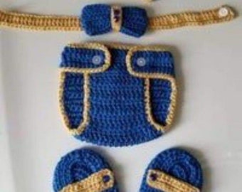 Crochet Newborn Baby Boy Royal Blue and Gold Prince Outfit, Crochet Baby Outfit, Newborn Boy Photo Prop, Baby Shower Gift,Baby Boy Clothing