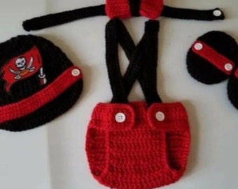 Crochet Baby Boy Tampa Bay Buccaneers Football Inspired Outfit Photo Prop Baby Boy Clothing