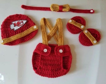 Crochet Baby Boy Kansas City Chiefs Football Inspired Outfit Photo Prop Baby Boy Clothing