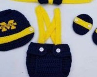 Crochet Baby Boy Michigan Wolverines Football Inspired Outfit Photo Prop Baby Boy Clothing