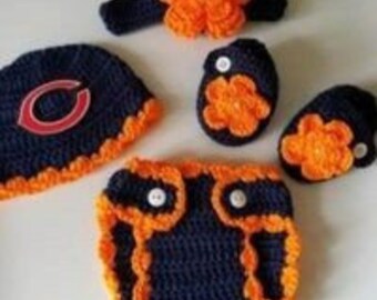 Crochet Baby Girl Chicago Bears Football Inspired Outfit Photo Prop Baby Girl Clothing