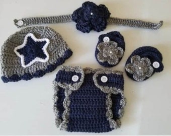 Crochet Baby Girl Dallas Cowboys Football Inspired Outfit Photo Prop Baby Girl Clothing