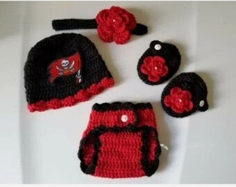 Crochet Baby Girl Tampa Bay Buccaneers Football Inspired Outfit Photo Prop Baby Girl Clothing