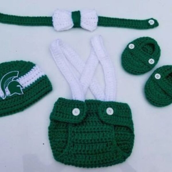 Crochet Baby Boy Michigan State Spartans Football Inspired Outfit Photo Prop Baby Shower Gift Baby Boy Outfit Baby Boy Clothing