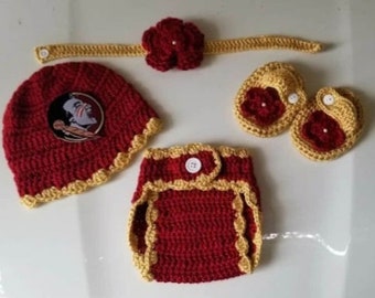 Crochet Baby Girl Florida State University FSU Seminoles Football Inspired Outfit Photo Prop Baby Girl Clothing