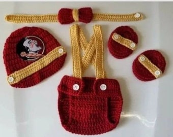 Crochet Baby Boy Florida State University FSU Seminoles Football Inspired Outfit Photo Prop Baby Boy Clothing