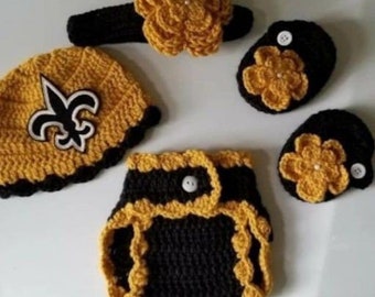 Crochet Baby Girl New Orleans Saints Football Inspired Outfit Photo Prop Baby Girl Clothing
