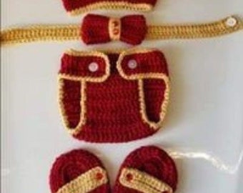 Crochet Newborn Baby Boy Autumn Red and Gold Prince Outfit, Crochet Baby Outfit, Newborn Boy Photo Prop, Baby Shower Gift,Baby Boy Clothing