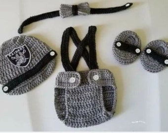 Crochet Baby Boy Las Vegas Raiders Football Inspired Outfit Photo Prop Baby Boy Clothing