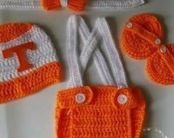 Crochet Baby Boy Tennessee Volunteers Football Inspired Outfit Photo Prop Baby Boy Clothing