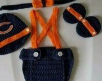 Crochet Baby Boy Chicago Bears Football Inspired Outfit Photo Prop Baby Boy Clothing