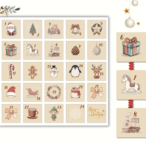 Calendrier de l'Avent DIY | Compte à rebours de Noël de 24 jours | Art mural imprimable PNG | fond transparent