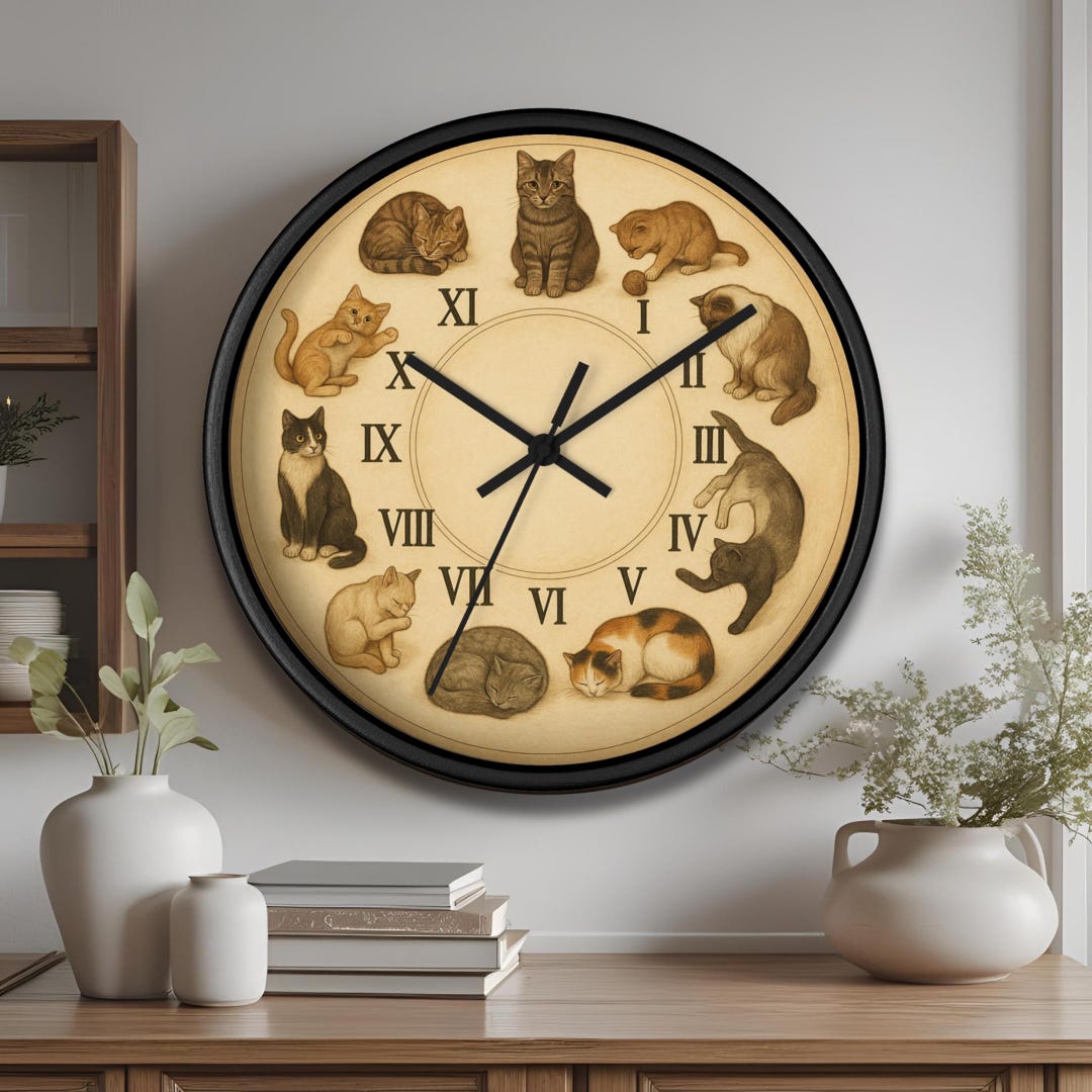 Rustic Cat Clock Vintage Cat Wall Clock: Cozy Home Decor, Gift for Cat Lovers - Etsy