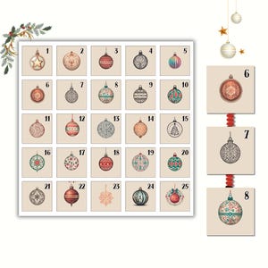 Calendrier de l'Avent DIY | Compte à rebours de Noël de 24 jours | Art mural imprimable PNG | Prêt à imprimer