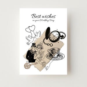 Tarjeta de boda elegante: tarjeta de felicitación vintage / regalo para el día de la boda / Dama y caballero a la antigua / Los novios