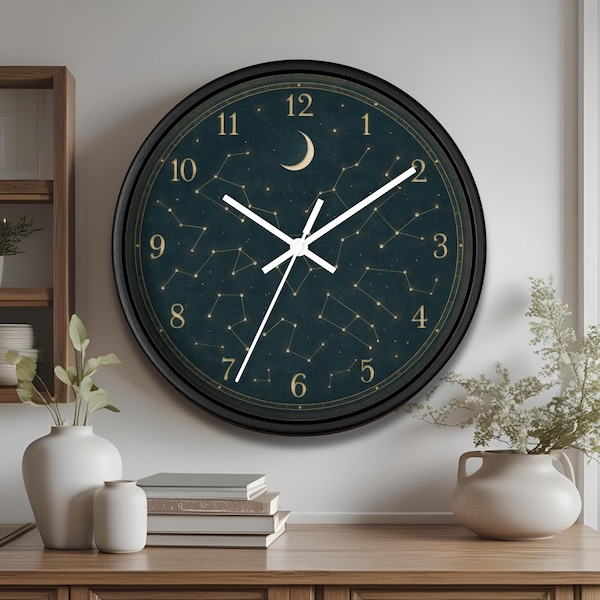 Zegar ścienny w stylu vintage z gwiazdami: astrologia, nocne niebo, wystrój domu