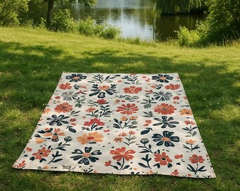Vintage Floral Picnic Blanket: Cozy Fur Throw, Spring Summer Decor
