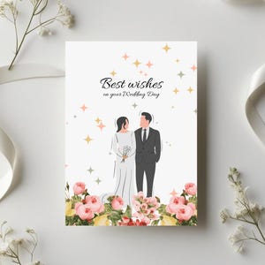 Elegance Wedding Card –  Bride and Groom with aesthetic flowers | Greeting Card | gift for Wedding Day | Congratulations Greeting Card