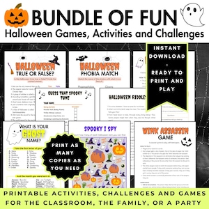 Paquete de juegos de Halloween imprimibles para fiestas y aulas (PDF)