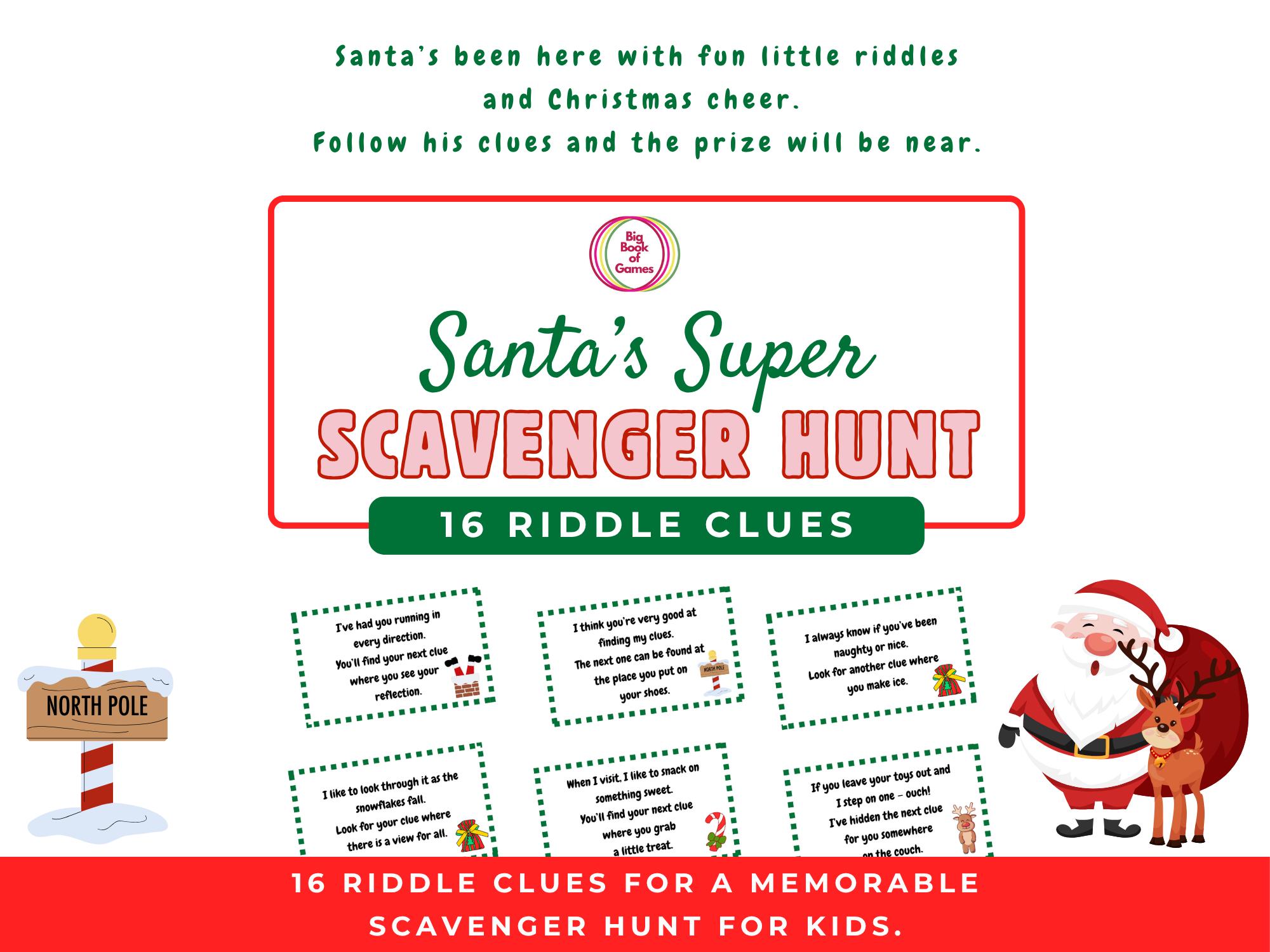 Christmas Scavenger Hunt. 16 Riddle Clues Written by Santa. Printable ...