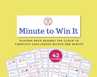 Minute to Win It Game: 42 Printable Challenge Cards, PDF Guide and Score Sheets.