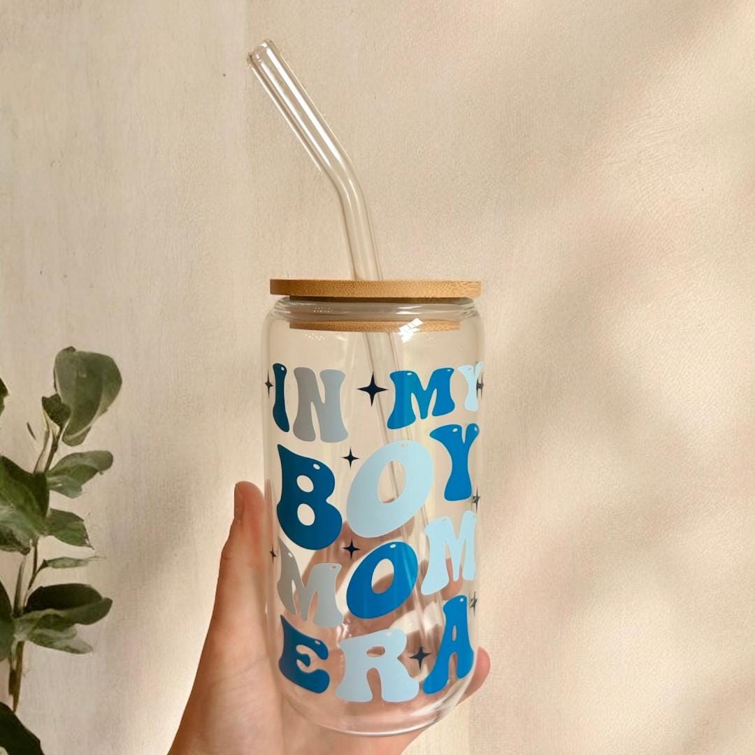 Custom Glass Cup | In My Boy Mama Era Can | Libbey Can Cup | Aesthetic Iced Coffee Cup | Summer Gift | Mothers Day Gift | Gifts for Her